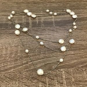 Genuine Pearl Beaded Silver Tone Dot & Dash Chain Necklace 51" Long